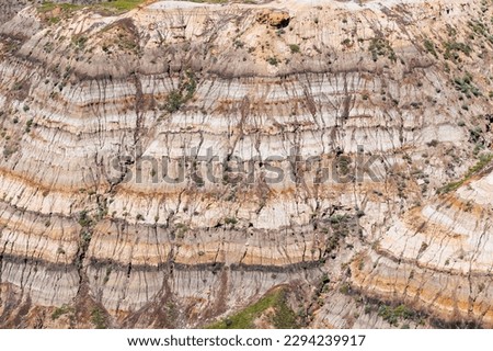 Drumheller rock stratifications close up, Dinosaur provincial park, Drumheller, Alberta, Canada.