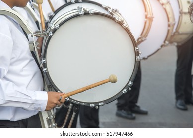 Drummers March In Street Parade , Marching Band