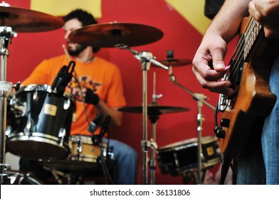 Drums Music Player At Home Garage On Training And Practice