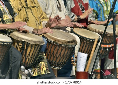 Drums player in group