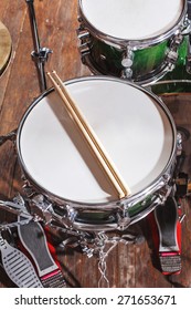 Drumsticks Are On The Drum Set Top View