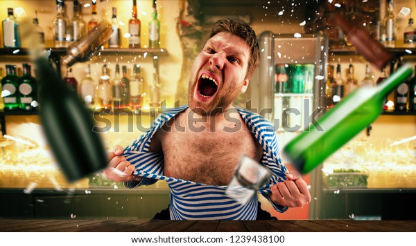 Drunk Bartender Tears His Vest Bar Stock Photo (Edit Now) 1239438100