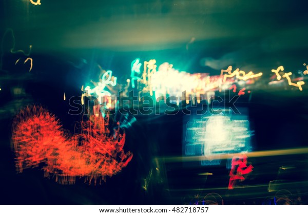 drunk driver goes\
at night. view from\
inside
