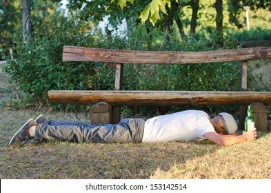 682 Drunk Man Sleeping On A Bench Images, Stock Photos & Vectors 