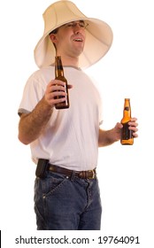 A Drunk Man Wearing A Lamp Shade On His Head