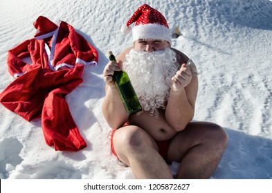 Drunk Santa. Snow And Winter.