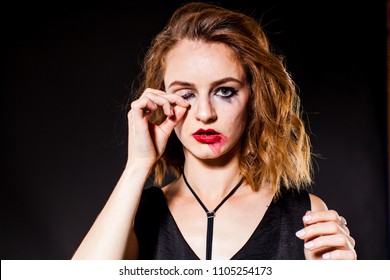 Drunk Woman With Smeared Makeup