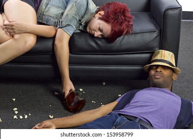 Drunken College Friends After A Wild House Party 