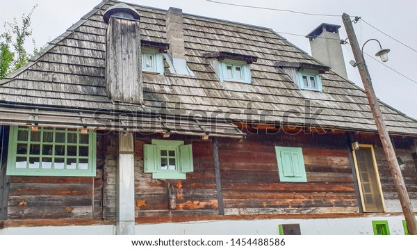 Drvengrad, Serbia. Wooden house of Drvengrad\
village built by Emir\
Kusturica