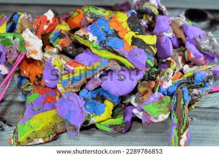 dry air clay modeling fun pieces for children, creative art colorful craft, pack of different colors clay pieces for educational, playing and creativity of young kids, selective focus of playing dough