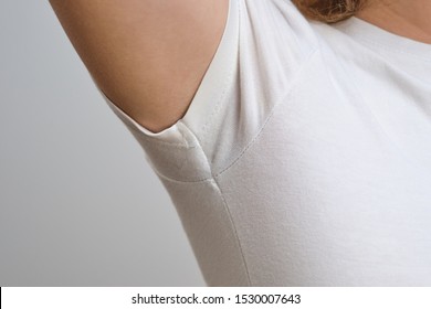 Dry Armpit Girl In T-shirt Closeup