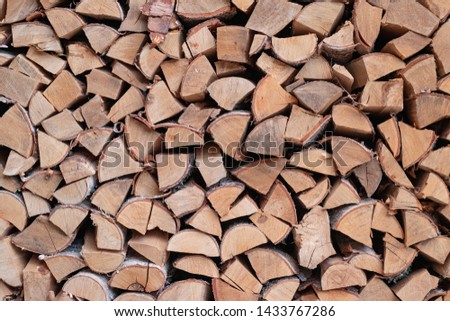 Dry beech wood ready for heating. Wooden logs stacked on top of each other. Stack of wood, firewood, background. Dry chopped firewood logs ready for winter