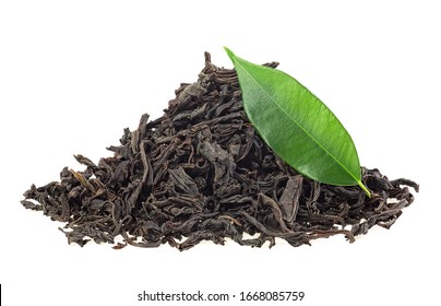 Dry Black Tea And Fresh Tea Leaf Isolated On A White Background. Black Ceylon Tea.