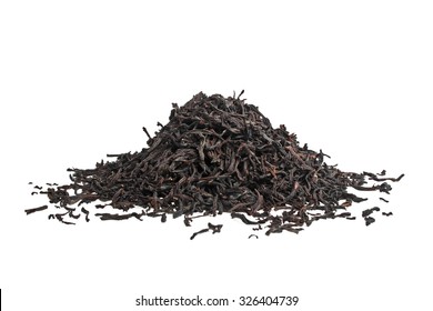 Dry Black Tea Leaves Isolated On White Background