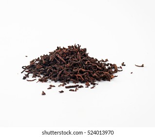 Dry Black Tea Leaves Isolated On White 