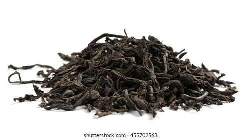  Dry Black Tea Leaves On White Background.