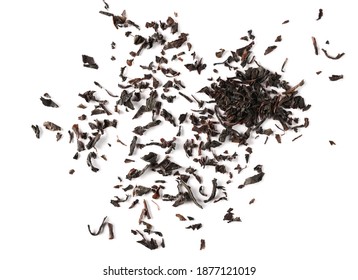 Dry Black Tea Leaves Pile Isolated On White Background, Top View