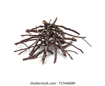 Dry branches, pile for fire isolated on white background - Shutterstock ID 717446089