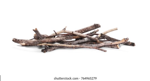 Dry branches, pile for fire isolated on white background - Shutterstock ID 764965279
