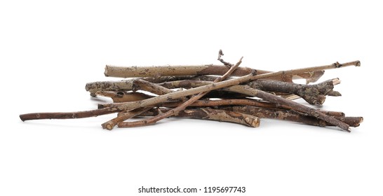 Dry Branches Weeping Willow For Camp Fire Isolated On White Background