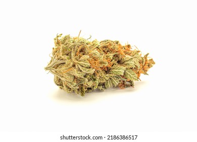 Dry Cannabis Buds Flowers On A White Background. Top View Of Medical Marijuana Flower. ​Concept Of Marijuana Plantation For Medical And Business