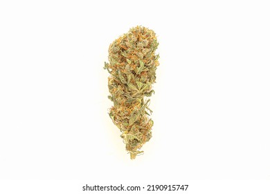 Dry Cannabis Buds Flowers On A White Background. Top View Of Medical Marijuana Flower. ​Concept Of Marijuana Plantation For Medical And Business