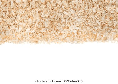 Dry chips sawdust for rodents. wood shavings isolated on white background. filings close up