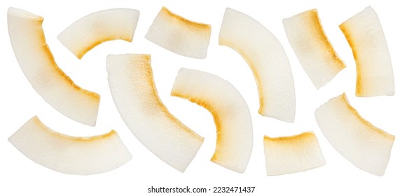 Dry coconut flakes isolated on white background