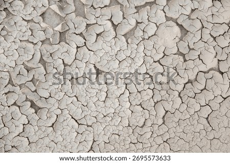Dry cracked soil surface forms abstract natural pattern under sunlight. Texture shows drought effect and desiccation process symbolizing heat, climate change and environmental stress