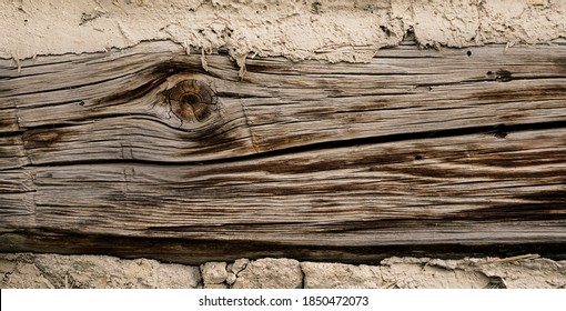 Dry Cracked Wood Texture Tree Section. Heavy Wooden Natural Beam