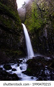 Dry Creek Falls, Columbia River Gorge Oregon. Long Exposure Portrait Shot.