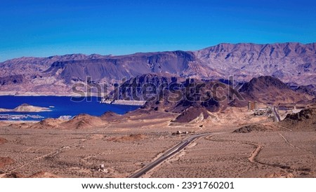 The dry desert lands at Boulder City from above aerial view - aerial photography