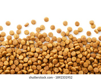 Dry Dog Food Close Up, Background Isolated. The View From Top