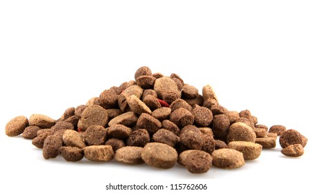 Dry Dog Food Isolated On White.