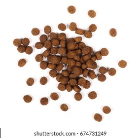 Dry Dog Food Isolated On White Background, Top View