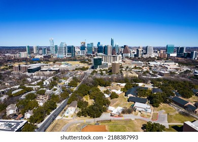 dry drought landscape over Austin Texas USA Cityscape during a record breaking heat wave  - Shutterstock ID 2188387993