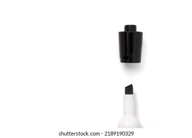 Dry Erase Marker Isolated White Background and Cap Off    Black    Top Down View