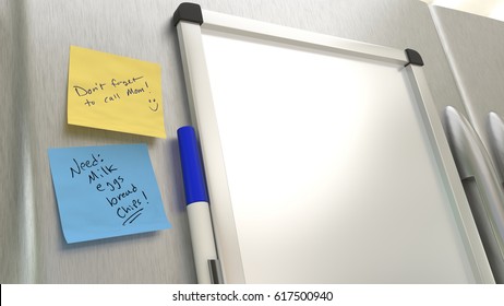 Dry Erase / White Board On Stainless Steel Refrigerator.