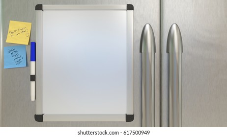 Dry Erase / White Board On Stainless Steel Refrigerator.