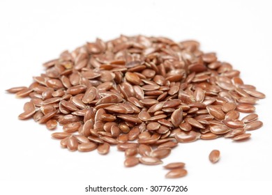 Dry Flax Seeds Isolated On White