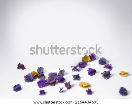 Dry flower on floor for decoration. Incense fragance aroma dry flower on white background. Dry Petals flower on floor