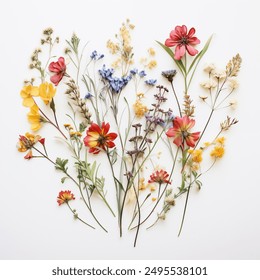 Dry and fresh flower and leaf on a white background. Text space available, flat lay design. Close up photography. - Powered by Shutterstock