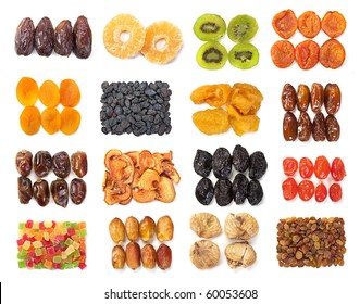 Dry Fruit Mix Set Isolated On White Background