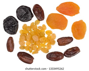 Dry Fruits Isolated On White, Top View.