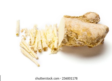 Dry Ginger Root Grated Isolated On White Background