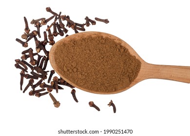 Dry Ground Clove Isolated On A White Background, Top View