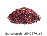 Dry Hibiscus Tea Isolated, Dry Rose Petals Pile, Fruit Red Tea, Karkade Leaves, Dried Herbal Drink, Roselle Petal, Edible Flower Leaf Hibiscus Tea on White Background