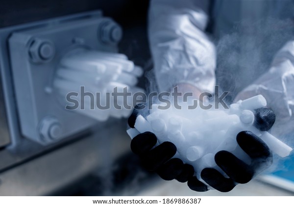 Dry\
Ice in production (the solid form of carbon\
dioxide)