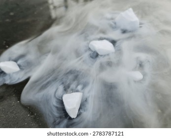 Dry Ice Sublimation Process Solid Carbon Dioxide Emitting Thick White Fog