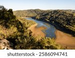 The dry Carcés Lake seen from above looks like a river. France, French Riviera, Provence, Europe, Var departement. 